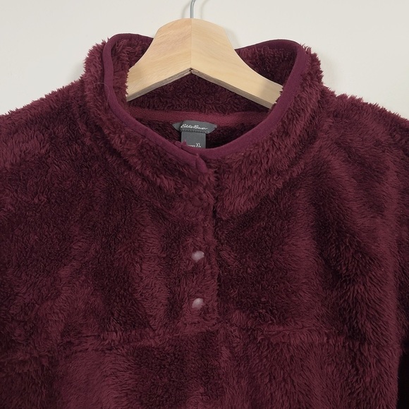 EDDIE BAUER | SNAP MOCK BURGUNDY FLEECE PLUSH PULLOVER - Picture 7 of 12